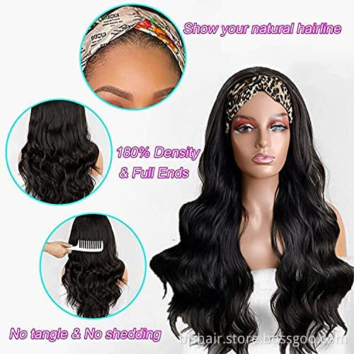 Long wavy headband wig black non-colloidal wave synthetic wig, suitable for women, headband, natural color wholesale